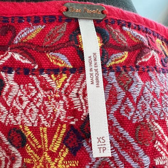 Free People Lohri Red Embroidered Tie Keyhole Neck Tassel Boho Tank Top Size XS - Picture 5 of 6